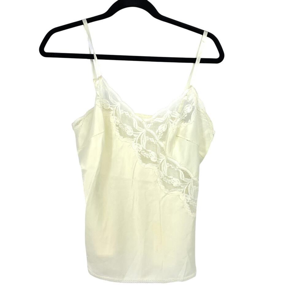 Vintage Nylon Camisole Top Womens Size 36 Medium Cream Lace Trim